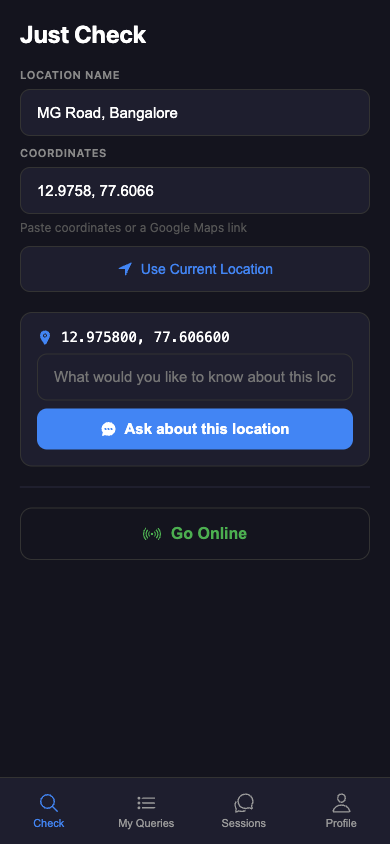 Location entered — name and coordinates filled in
