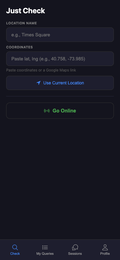 Home screen — the Check tab